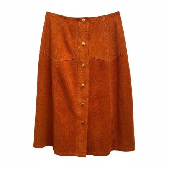 Vintage A-line Button-Front Leather Suede Skirt - Picture 2 of 2